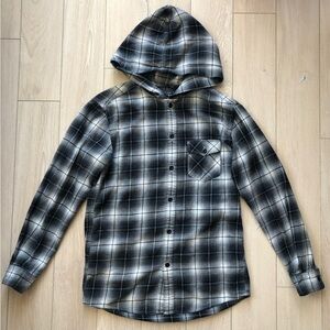 Uniqlo Black and Gray Plaid Hooded Flannel Shirt Size S